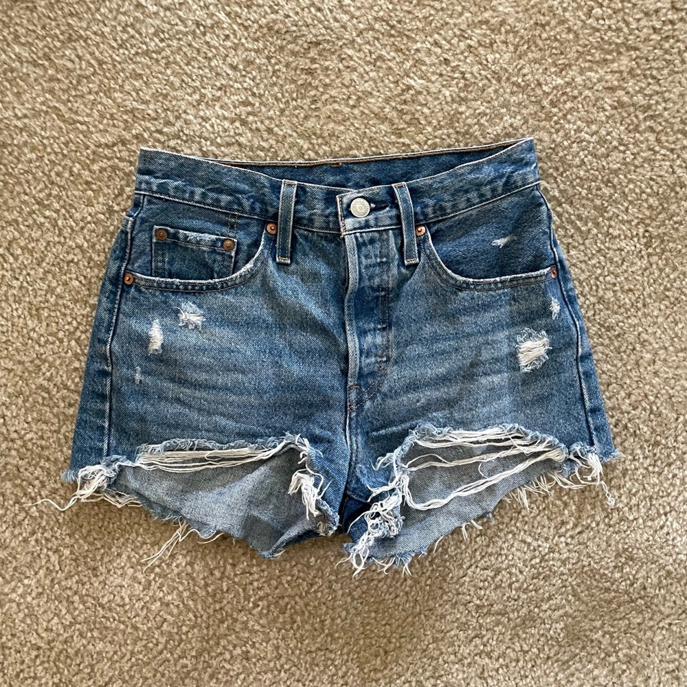 Levi's Blue Distressed Ripped Jean Shorts size 25